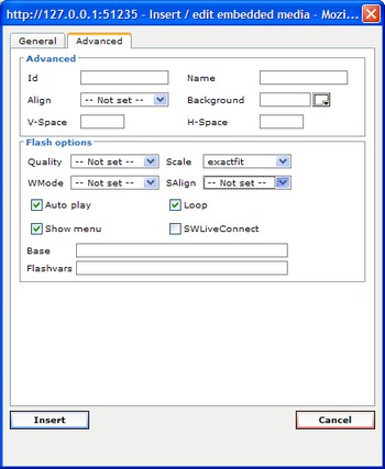 setting advanced settings for the flash movie