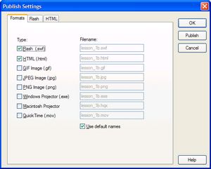 publish settings dialog